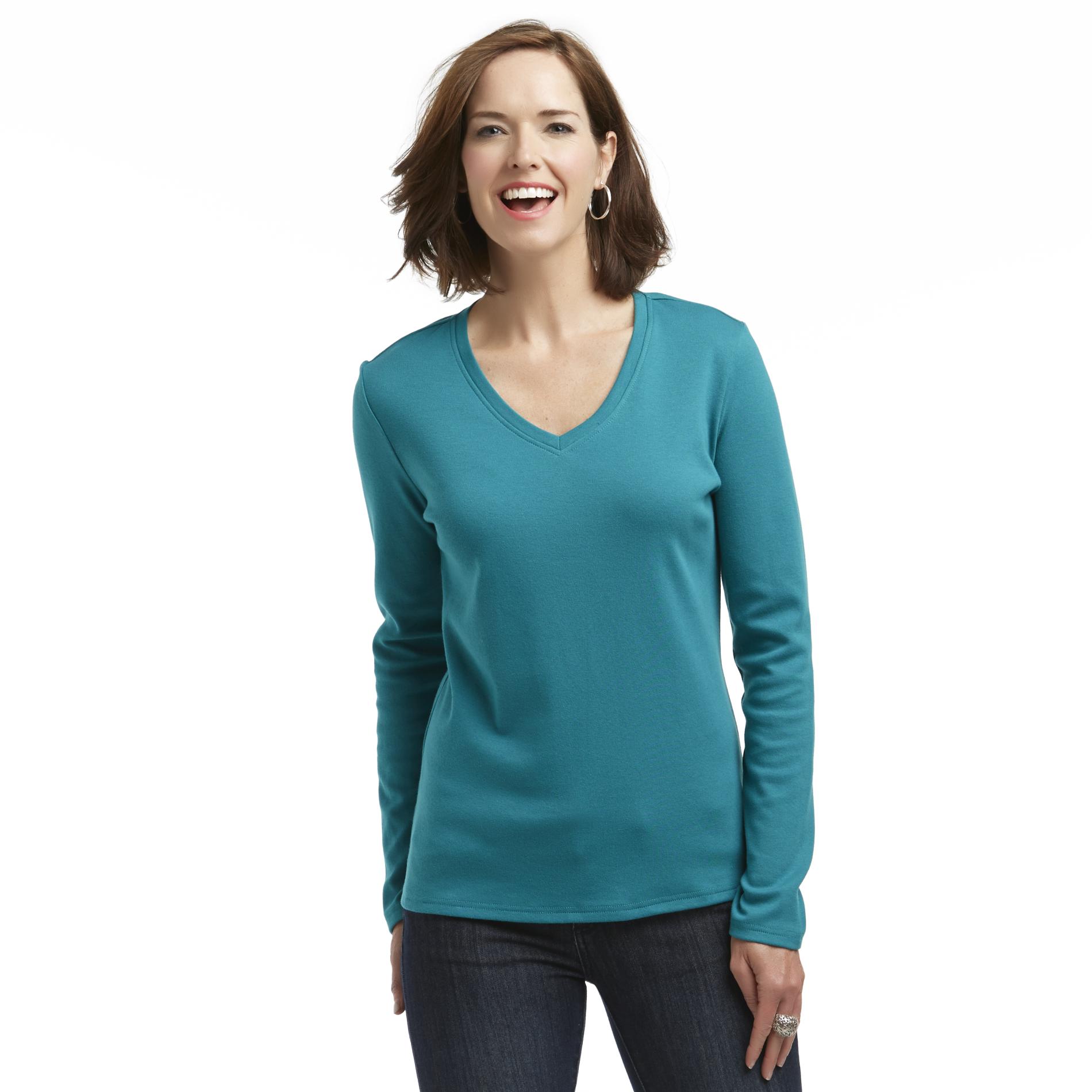 Basic Editions Women's Long-Sleeve V-Neck T-Shirt