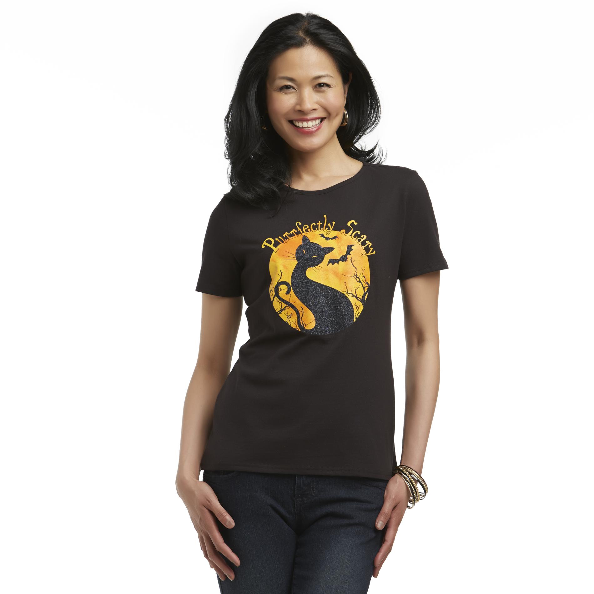 Holiday Editions Women's Graphic T-Shirt - Halloween Cat