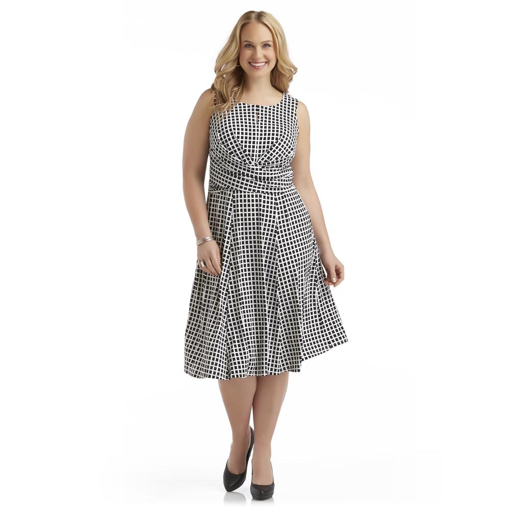 Amanda Lane Women's Plus Sleeveless Dress - Checkered