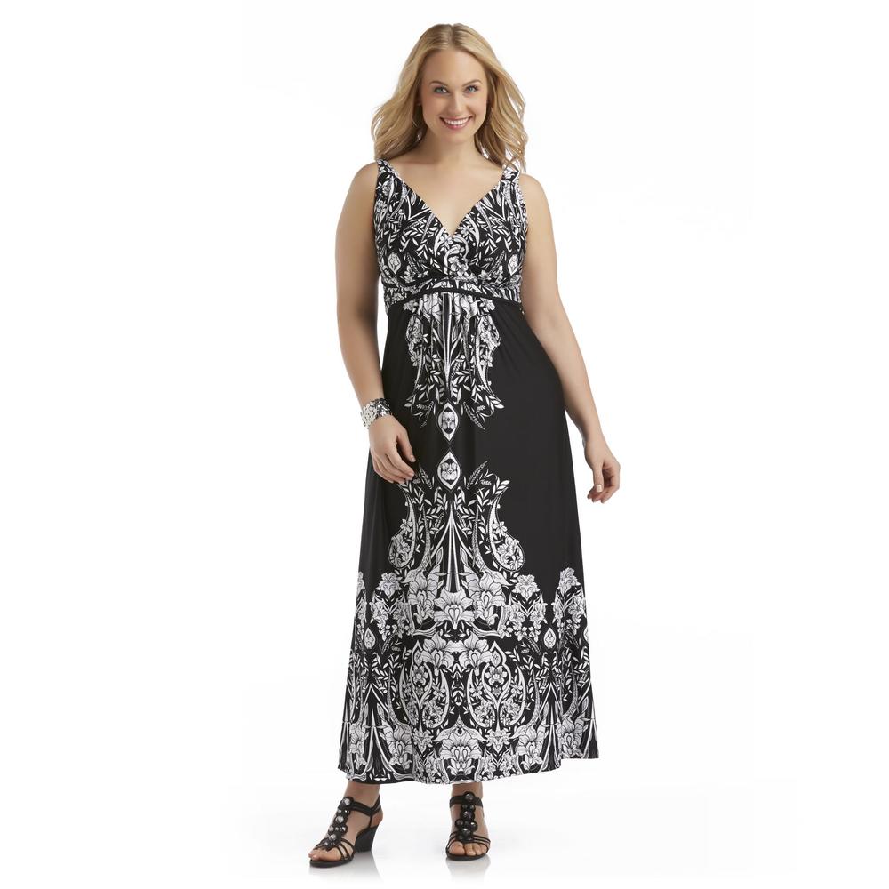 Jaclyn Smith Women's Plus Sleeveless Maxi Dress - Scroll Print