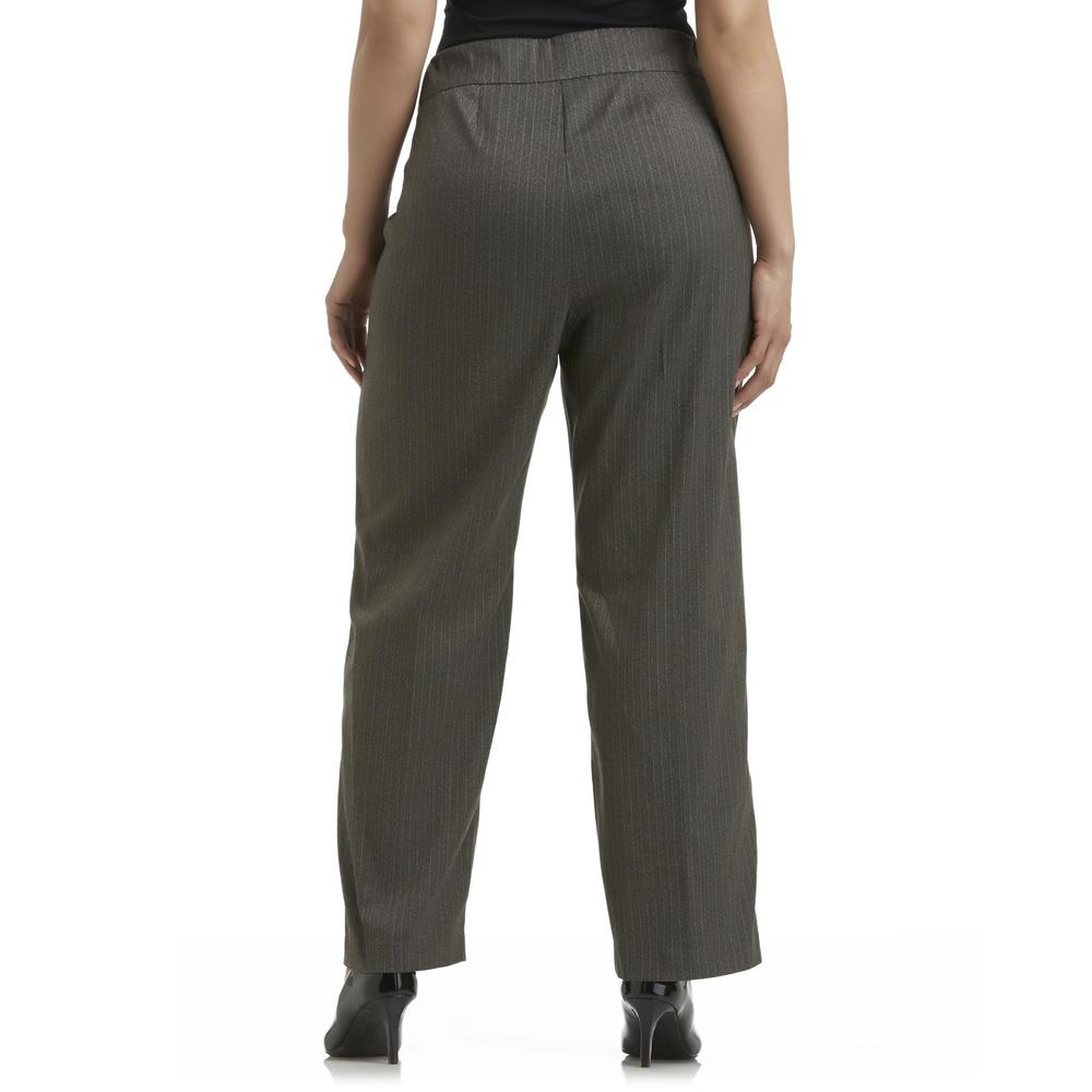 Jaclyn Smith Women's Plus Pull-On Dress Pants - Herringbone Pinstripe