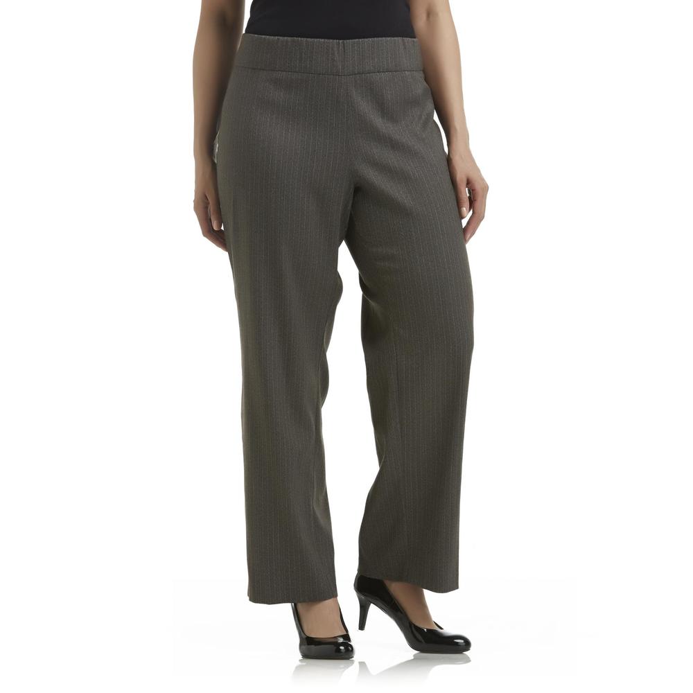 Jaclyn Smith Women's Plus Pull-On Dress Pants - Herringbone Pinstripe