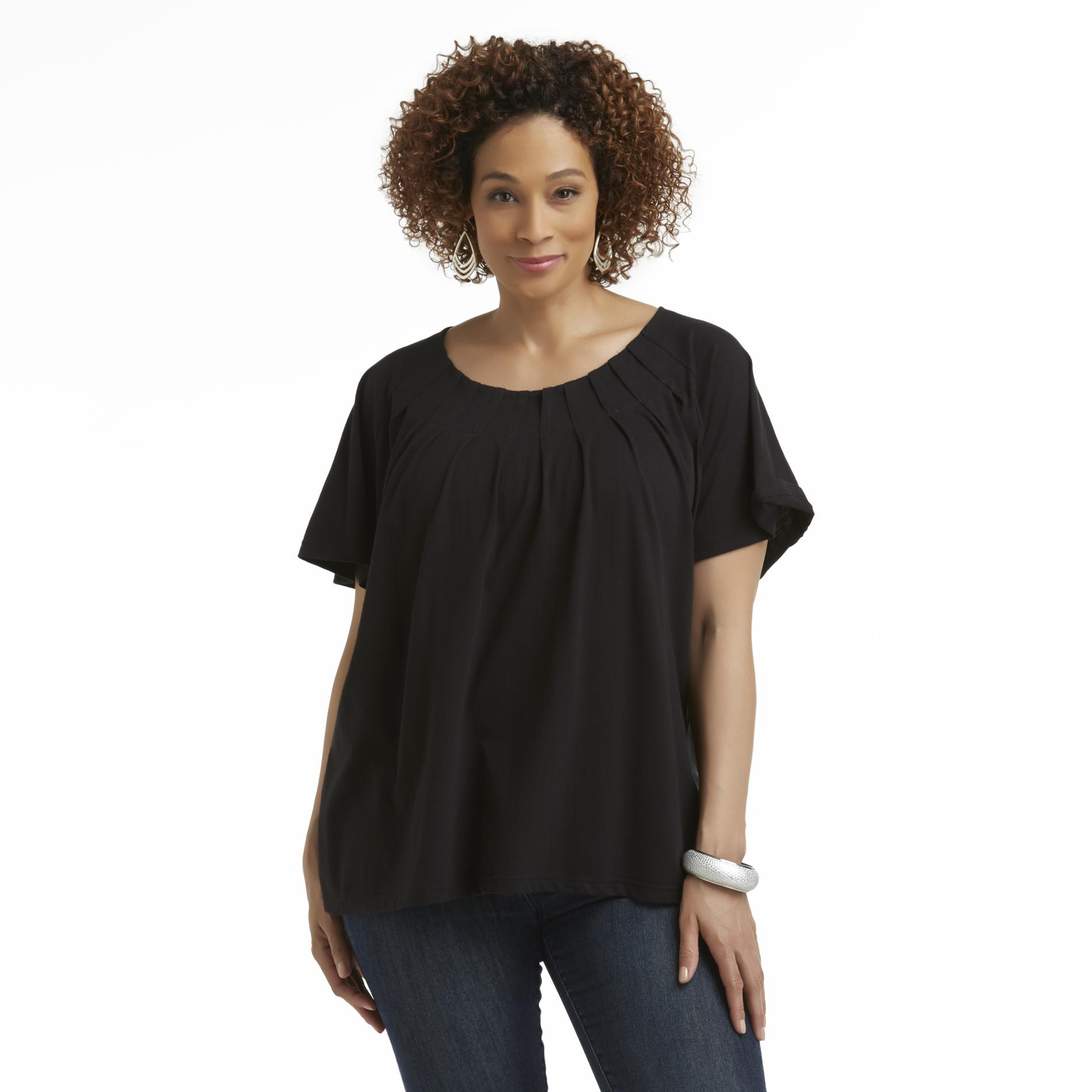 Basic Editions Women's Plus Pleated T-Shirt
