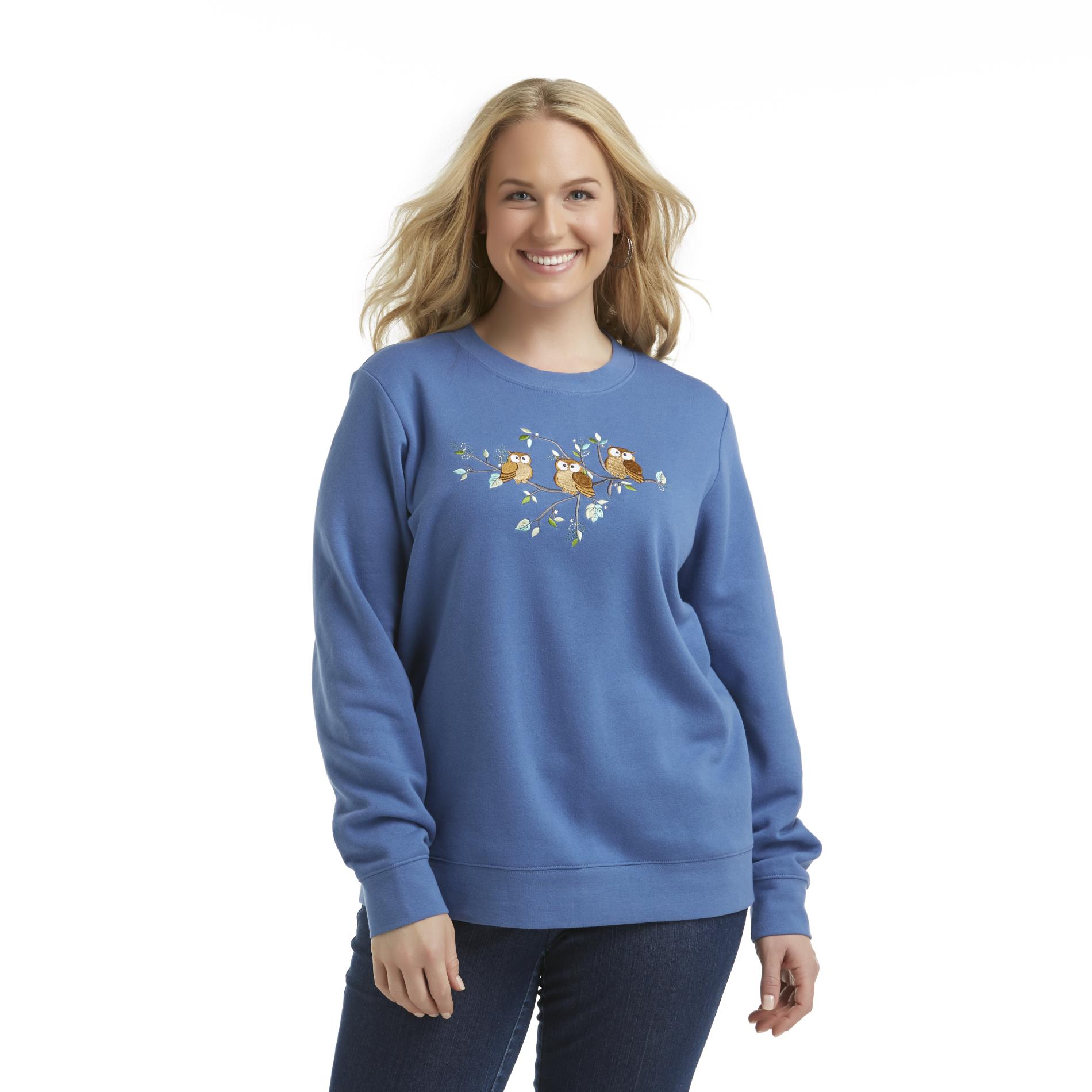 Basic Editions Women's Plus Embellished Sweatshirt - Owls