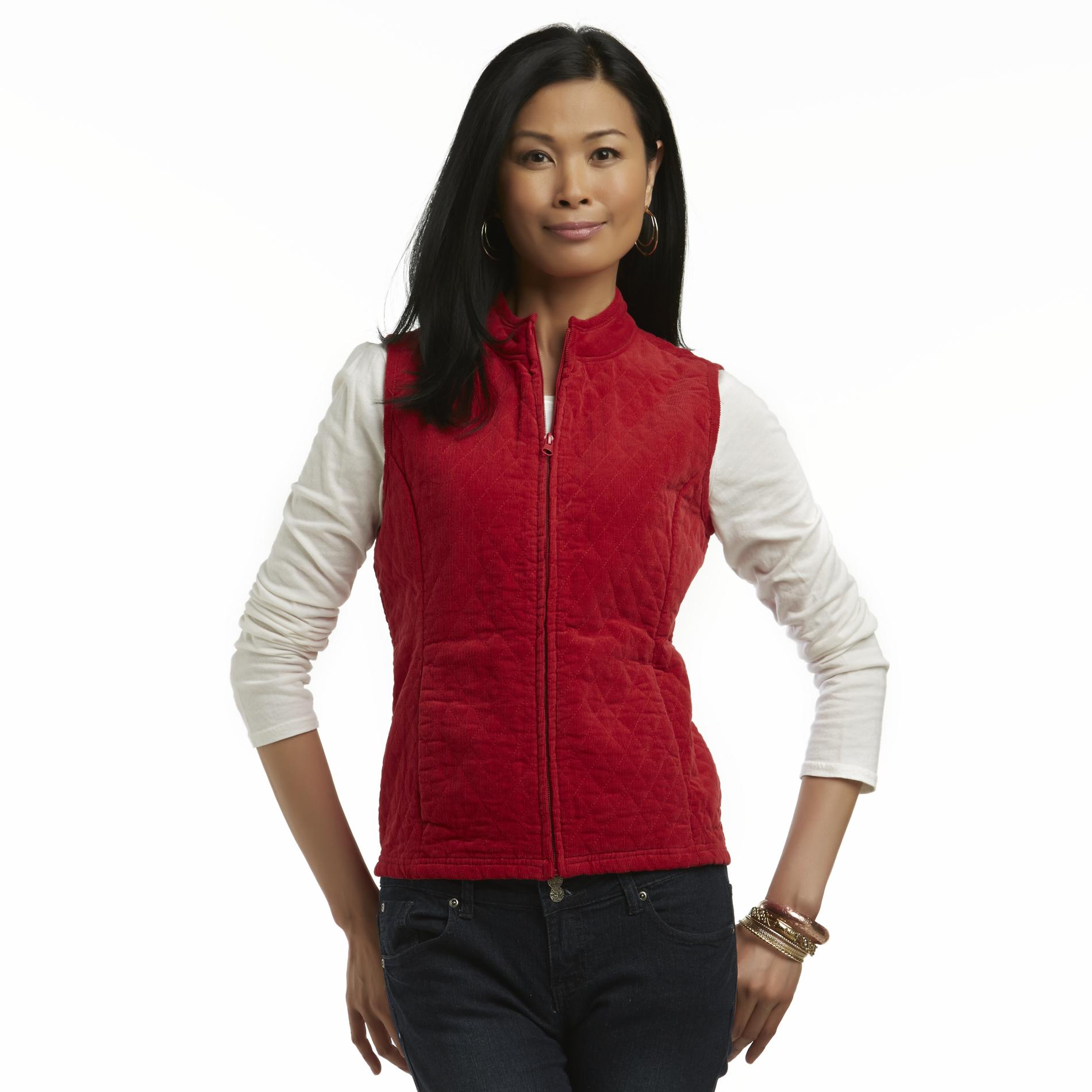 Basic Editions Women's Quilted Corduroy Vest