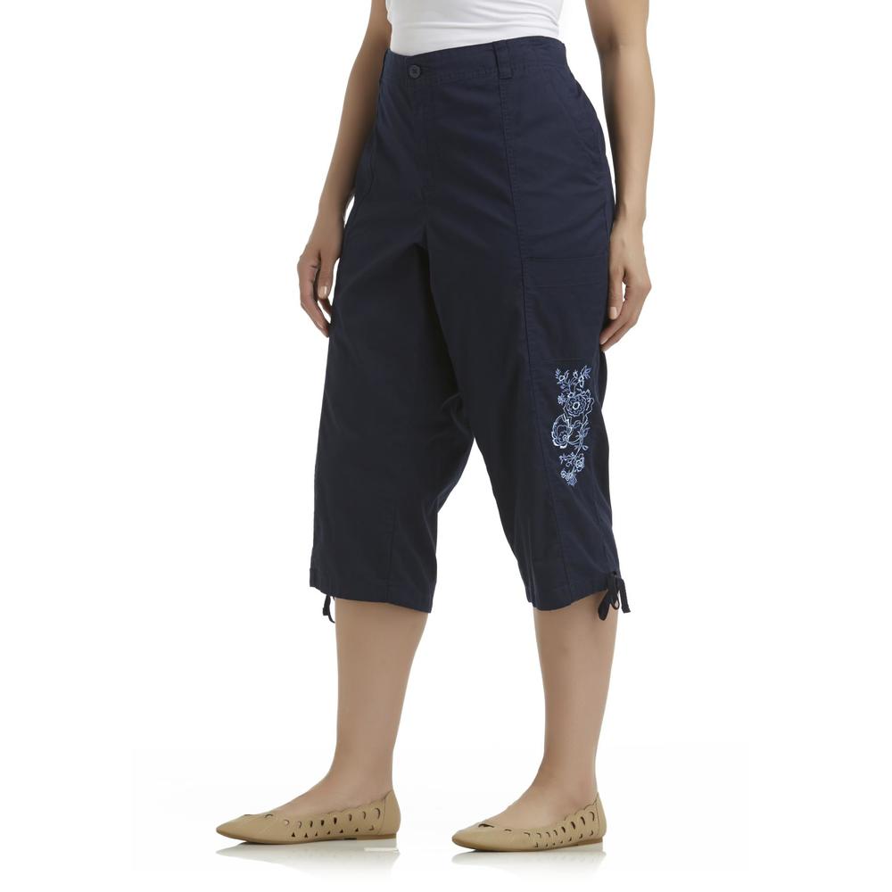 Basic Editions Women's Plus Stretch Twill Capris - Embroidery