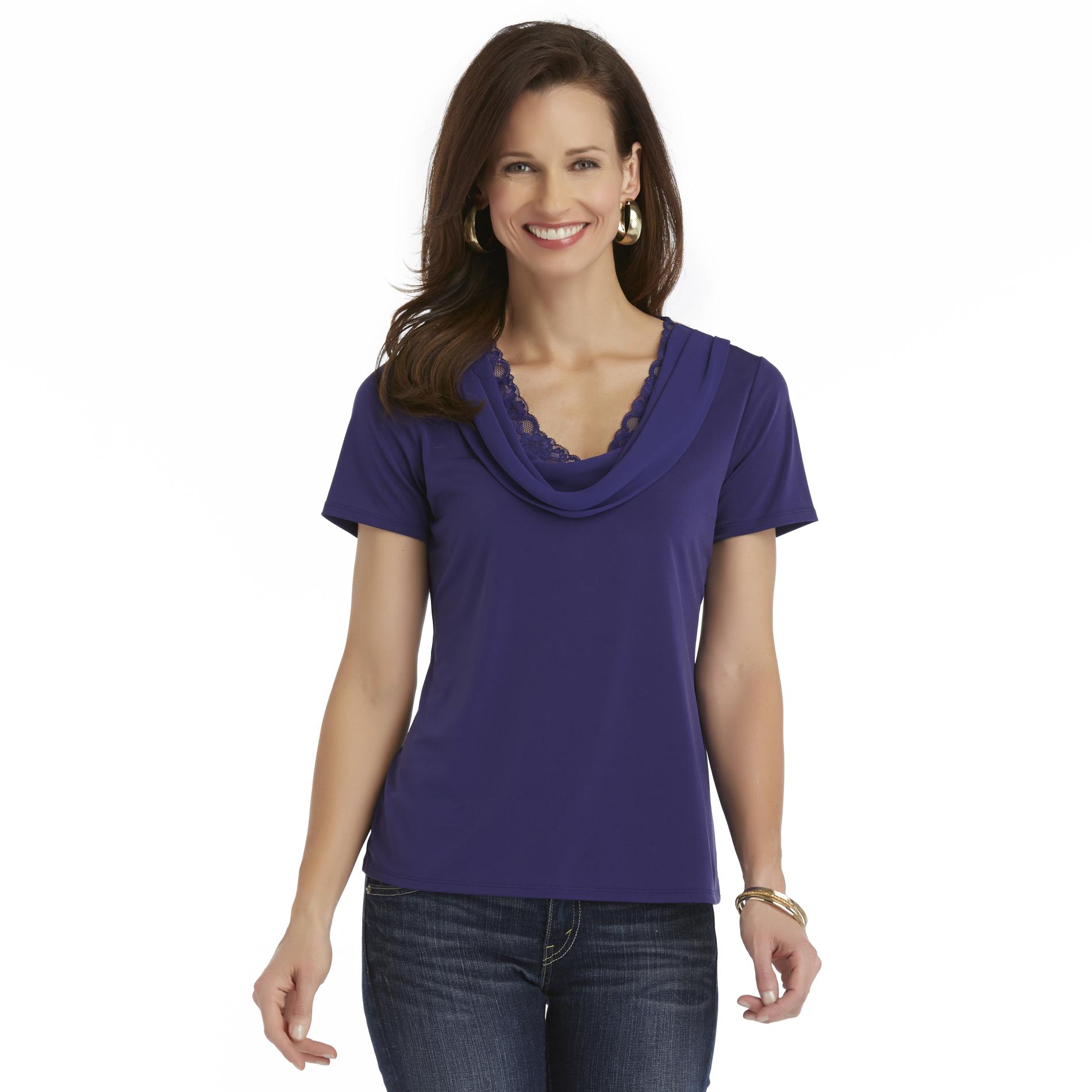 Jaclyn Smith Women's Cowl Neck Top - Lace