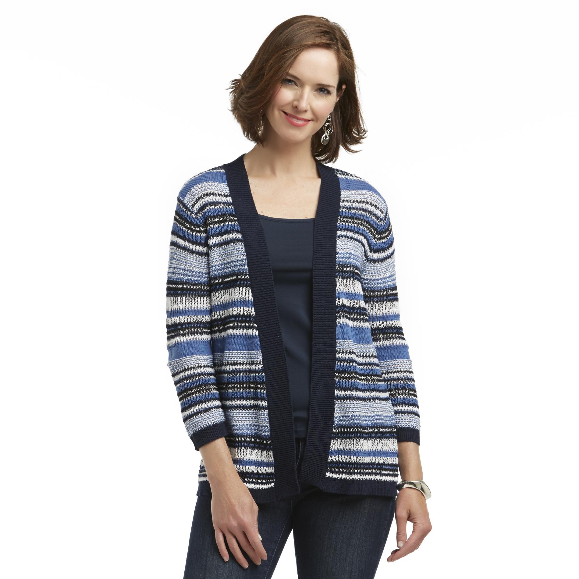 Basic Editions Women's Buttonless Sweater - Striped