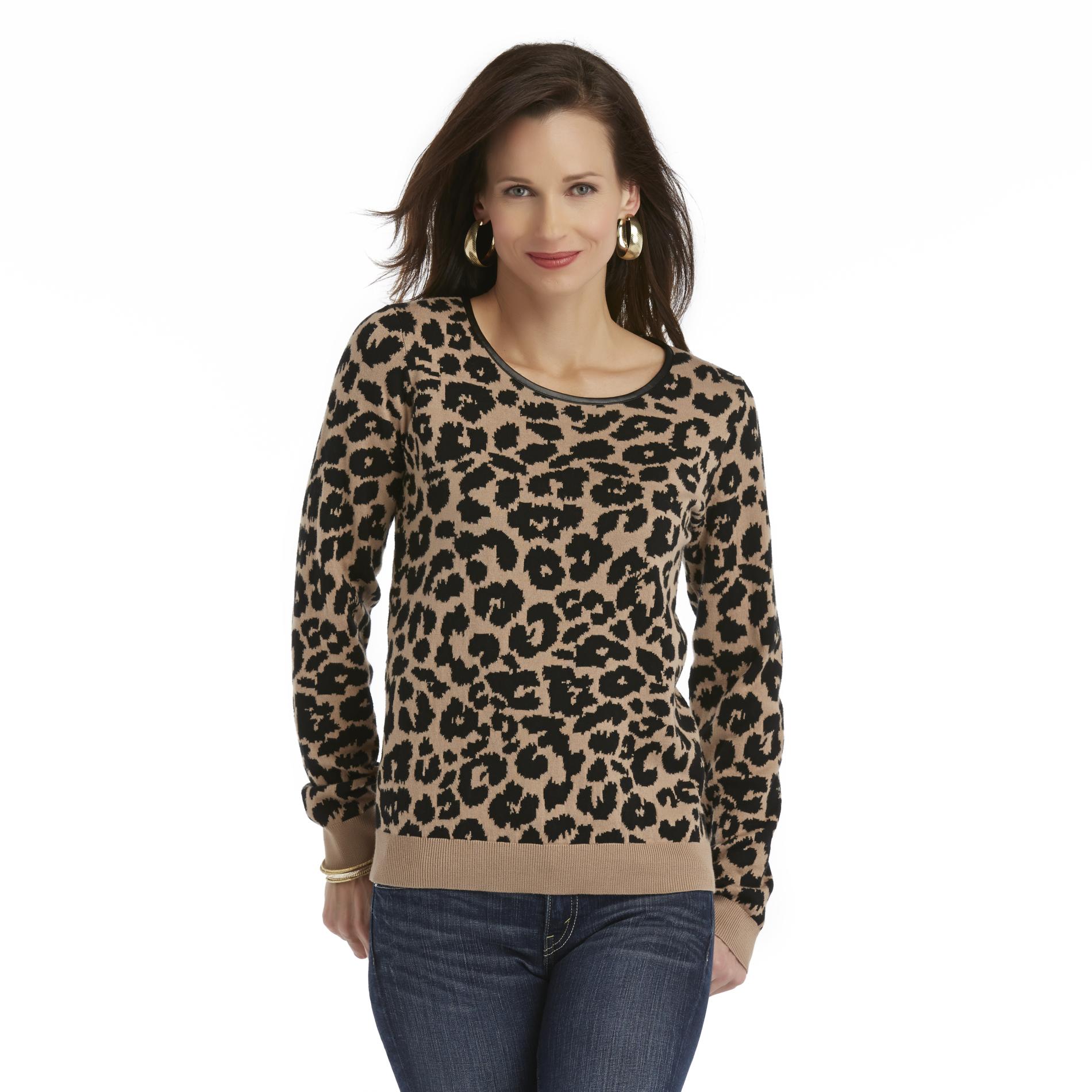 Jaclyn Smith Women's Jacquard Knit Sweater - Leopard Print
