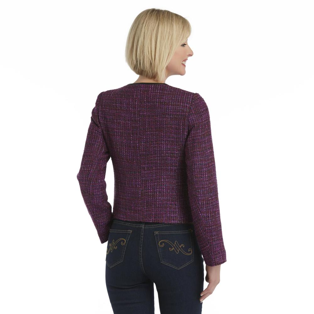 Jaclyn Smith Women's Zipper-Front Tweed Jacket