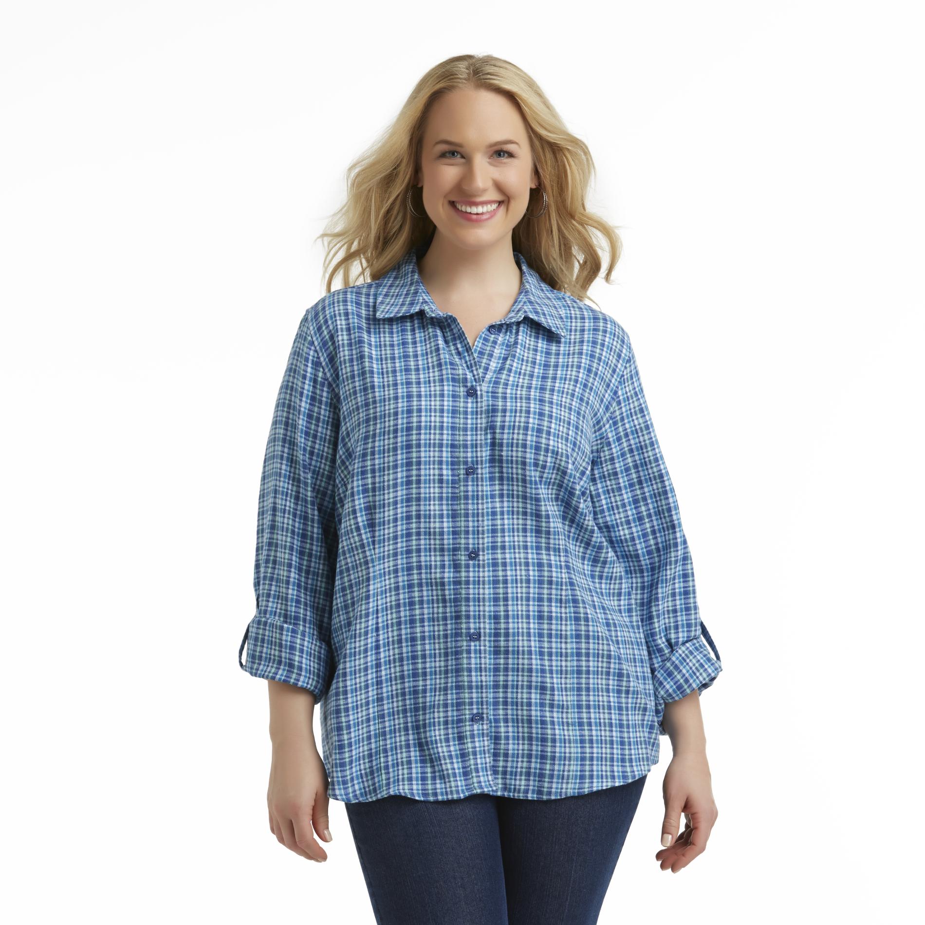 Basic Editions Women's Plus Flannel Shirt - Plaid