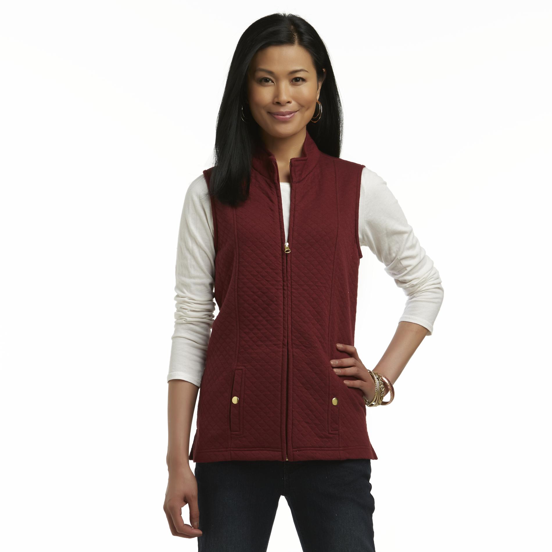 Basic Editions Women's Quilted Knit Vest