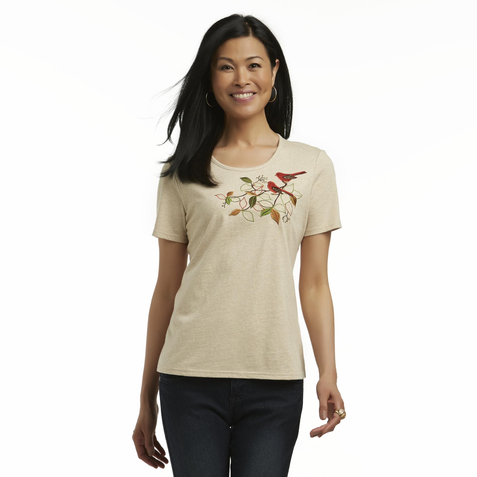 Basic Editions Women's Embellished T-Shirt - Birds