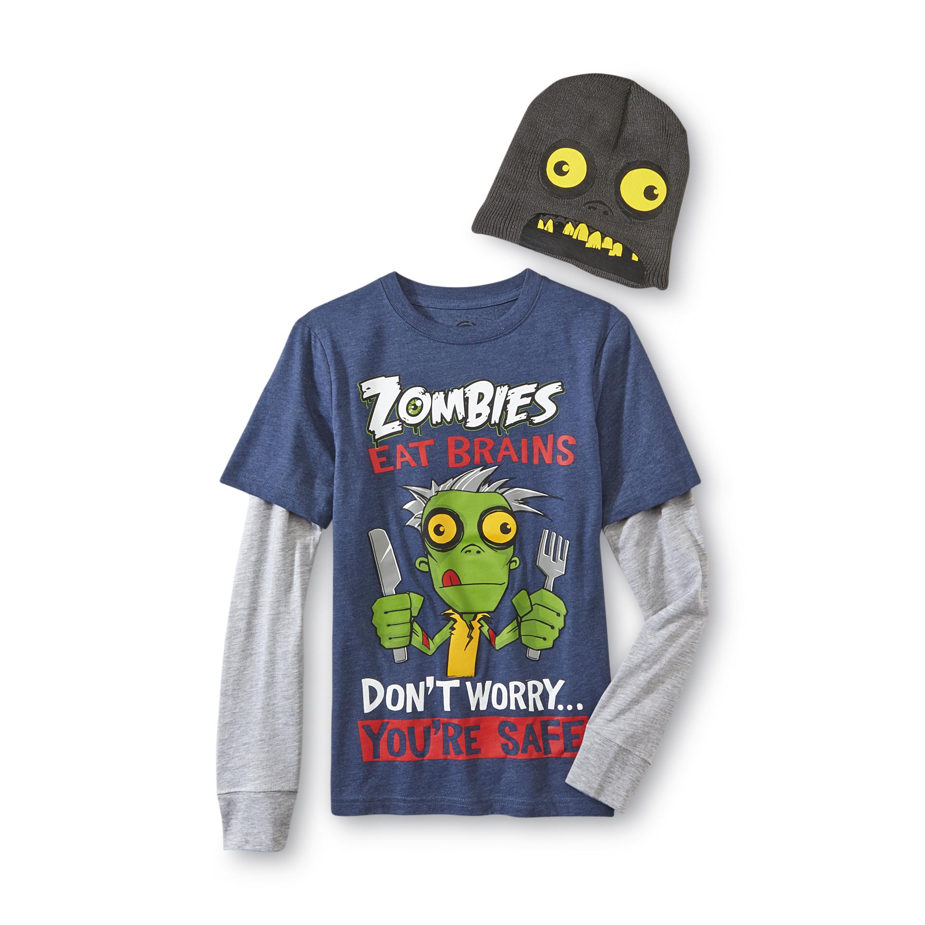 Hybrid Boy's T-Shirt & Beanie - Zombies Eat Brains