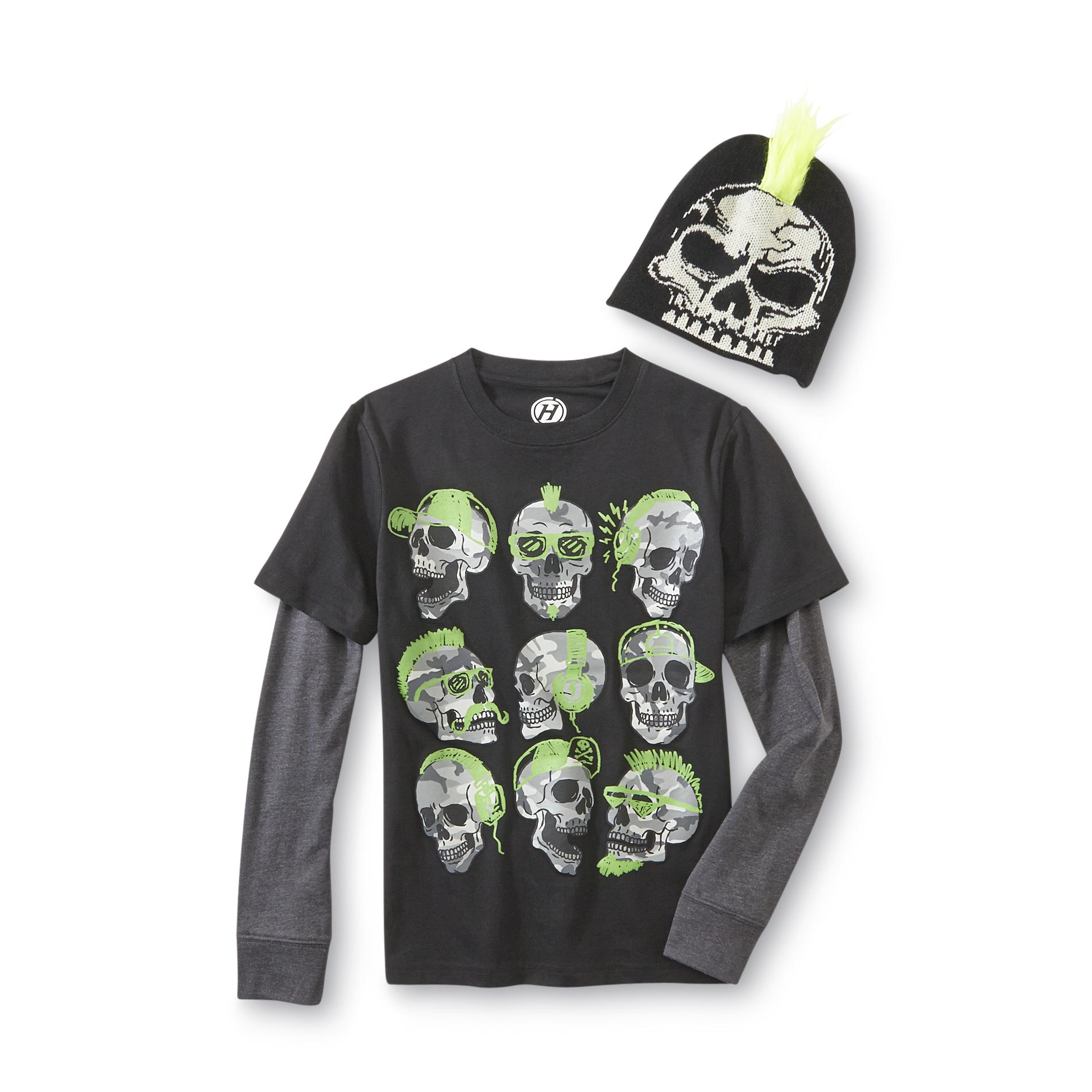 Hybrid Boy's T-Shirt & Beanie - Skulls