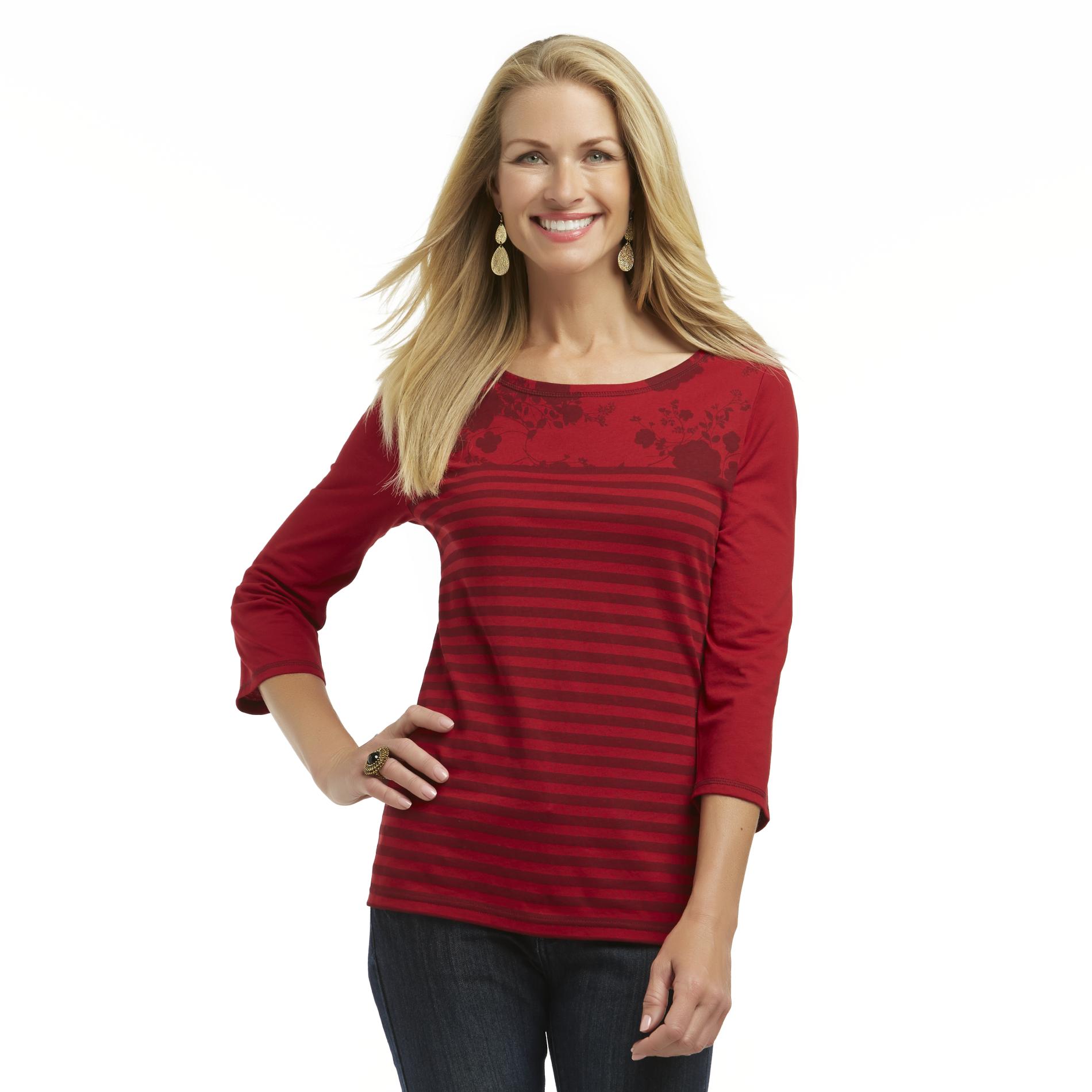 Basic Editions Women's Knit Top - Striped & Floral