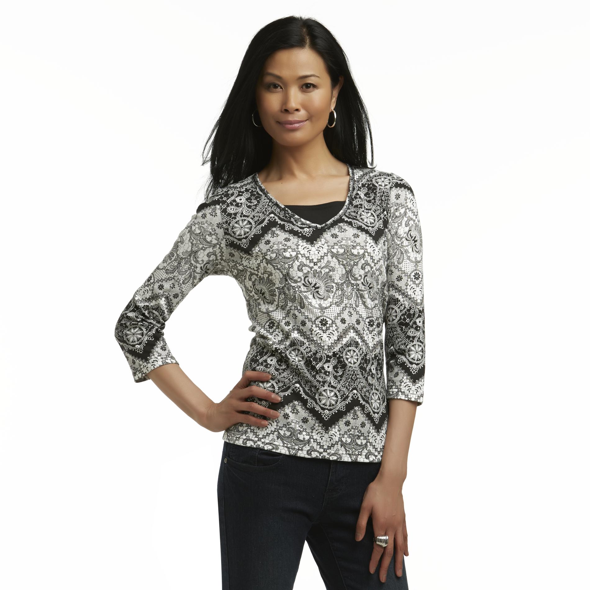 Basic Editions Women's Layered-Look Top - Abstract