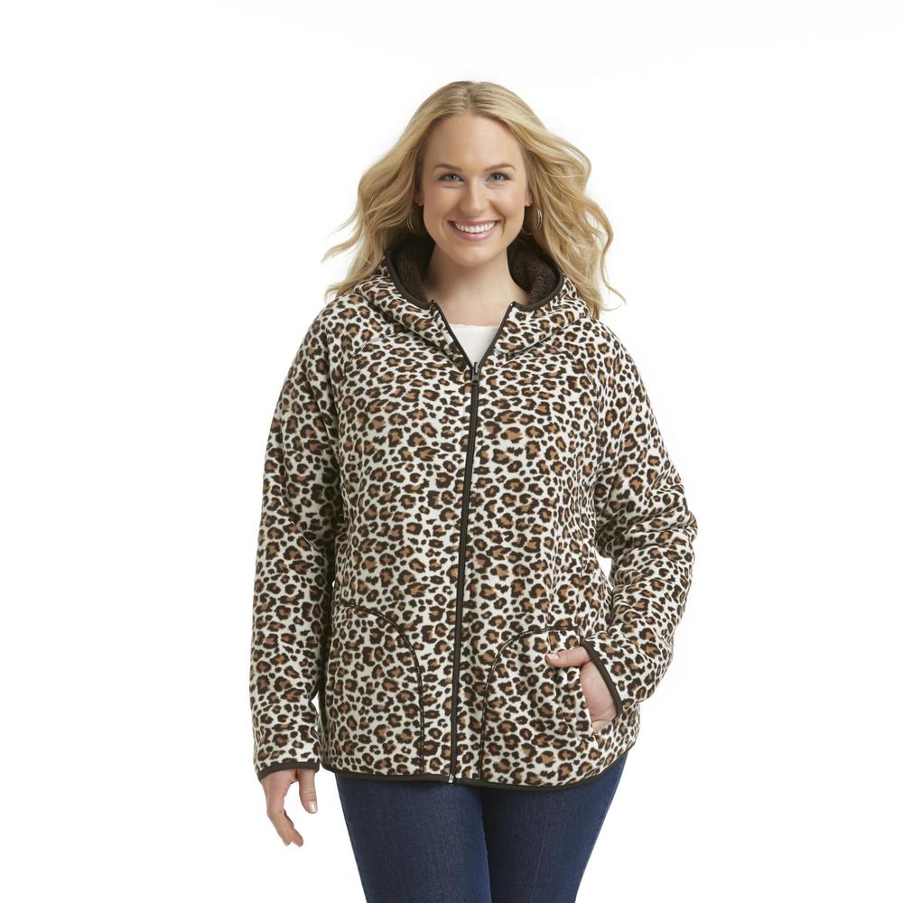 Laura Scott Women's Plus Reversible Hoodie Jacket - Leopard Print