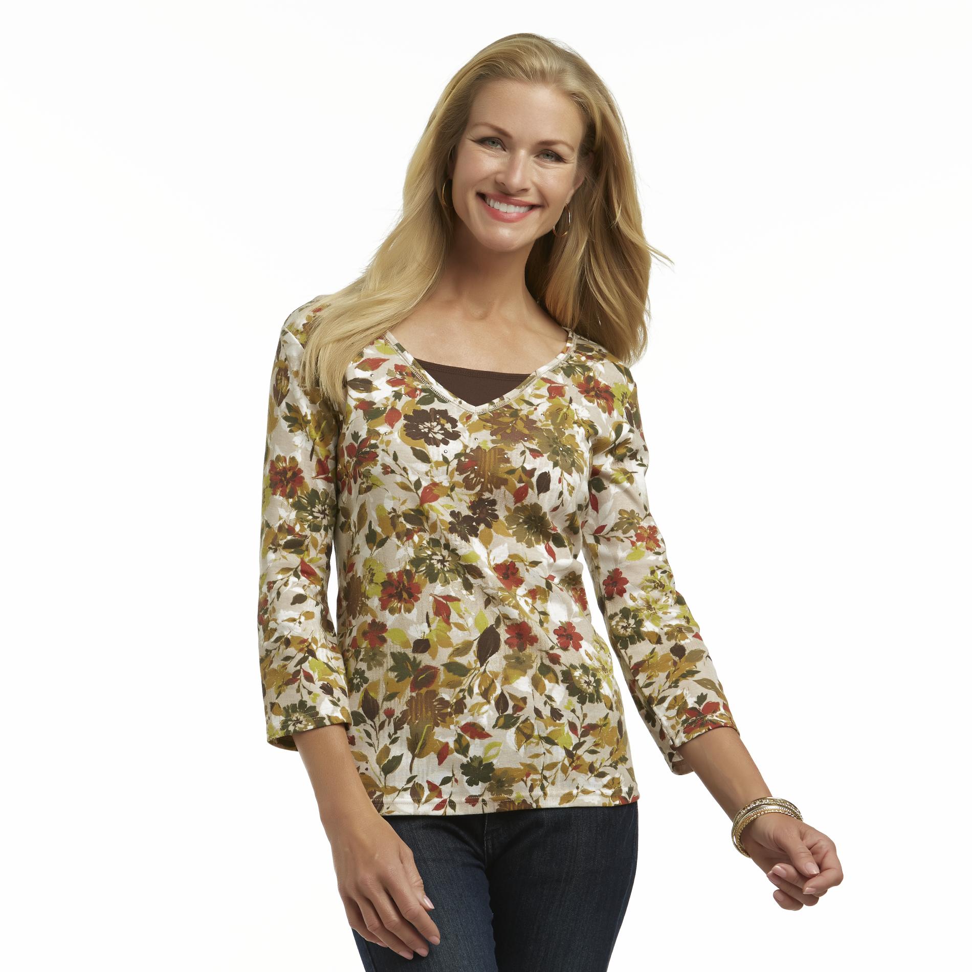 Basic Editions Women's Layered-Look Top - Floral