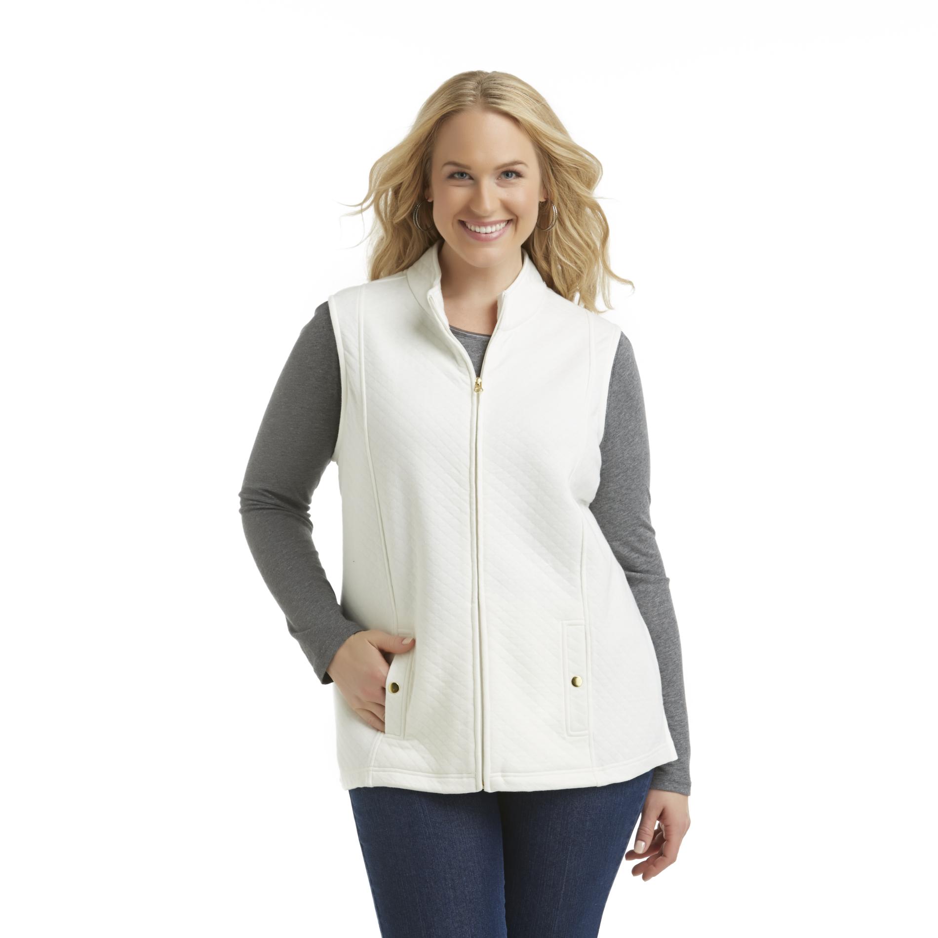 Basic Editions Women's Plus Quilted Knit Vest