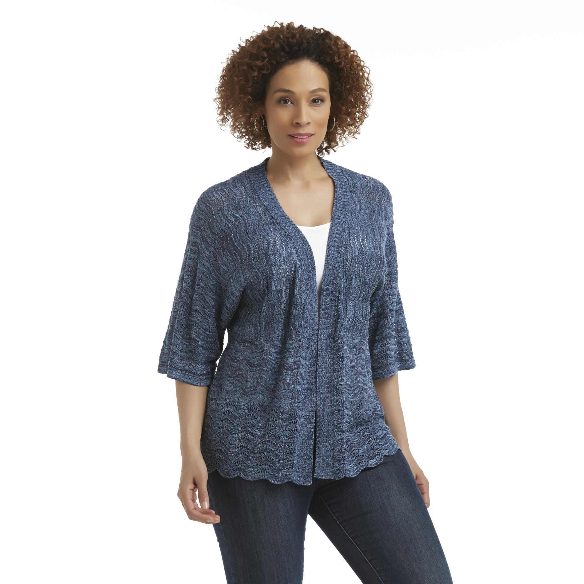 Basic Editions Women's Plus Open-Front Cardigan