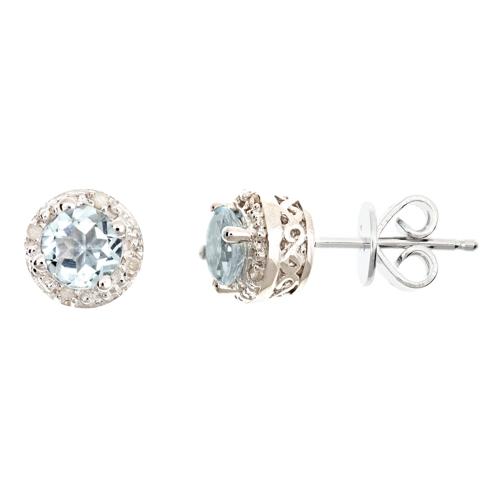 Ladies Sterling Silver Genuine Gemstone and Diamond Accent Stud Earrings