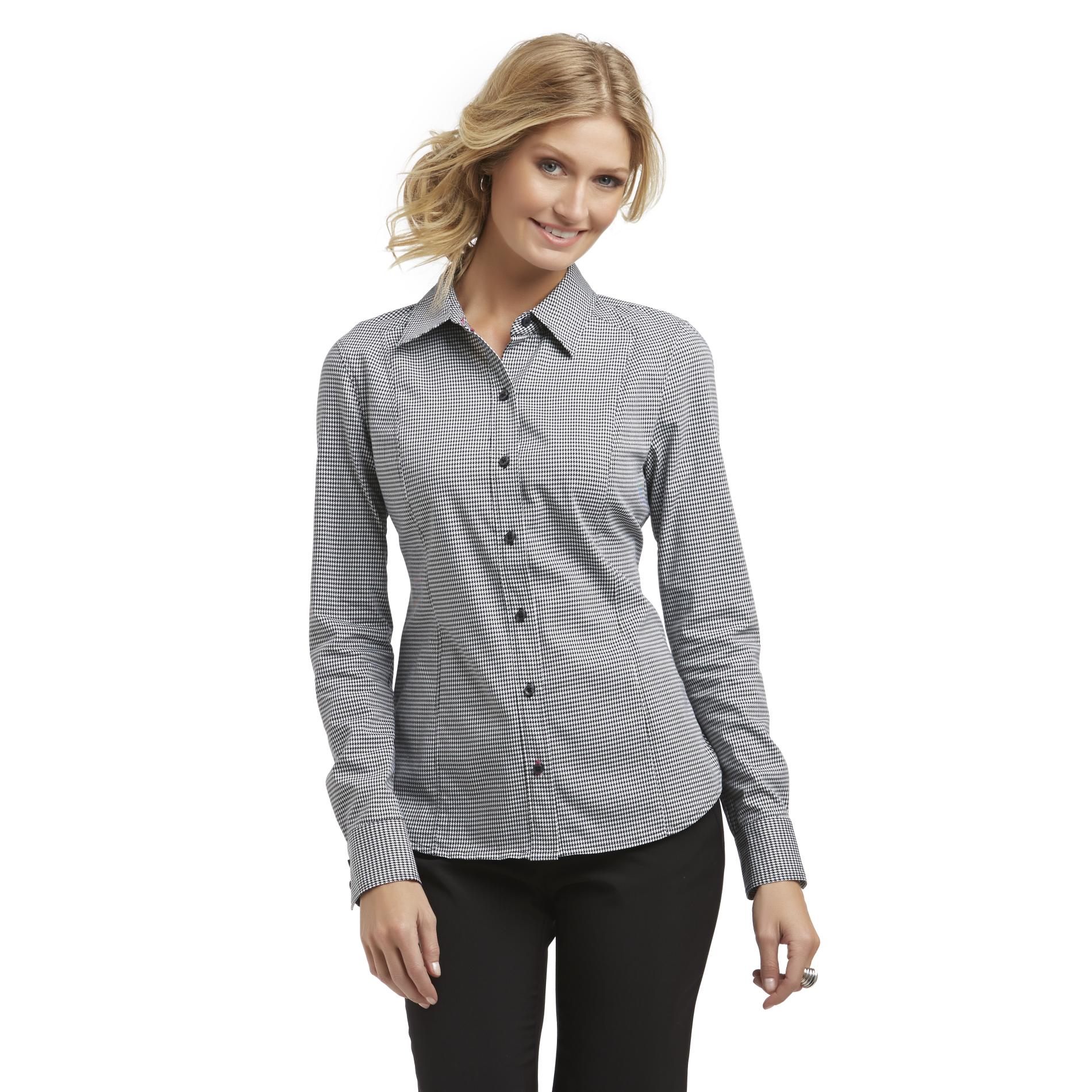 Attention Women's Button-Front Blouse - Checked