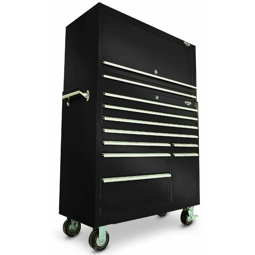 Viper Tool Storage 41-Inch 2 Drawer Hutch and 9 Drawer Rolling Cabinet Combo, Black