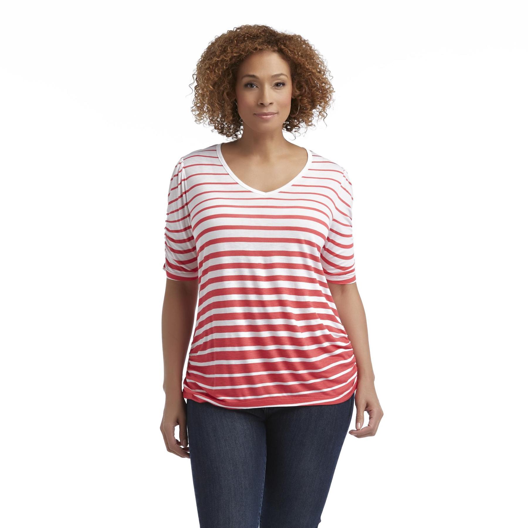 Beverly Drive Women's Plus Ruched Short-Sleeve Top - Striped