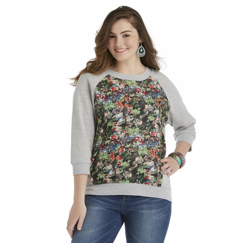 Bongo Junior's Plus Chiffon-Front French Terry Knit Top - Floral