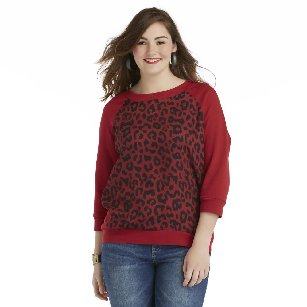 Bongo Junior's Plus Chiffon-Front French Terry Knit Top - Leopard Print