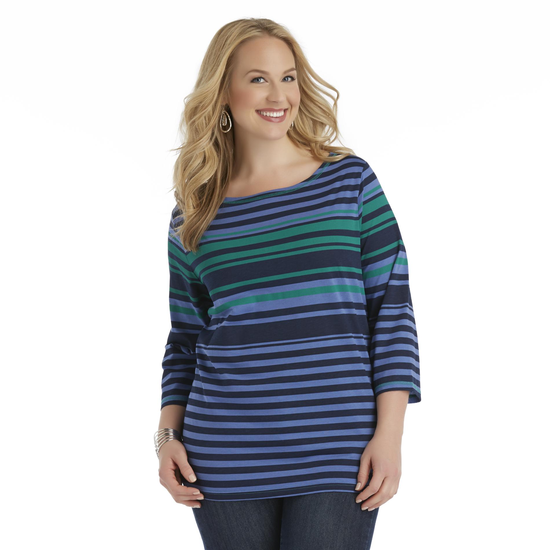 Basic Editions Women's Plus Knit Top - Striped
