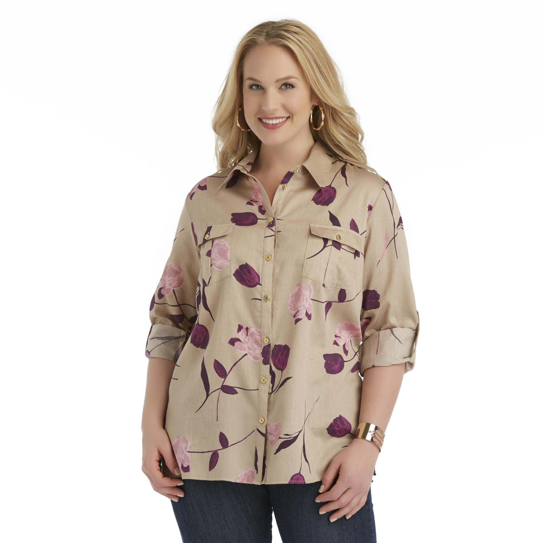 Jaclyn Smith Women's Plus Utility Shirt - Floral