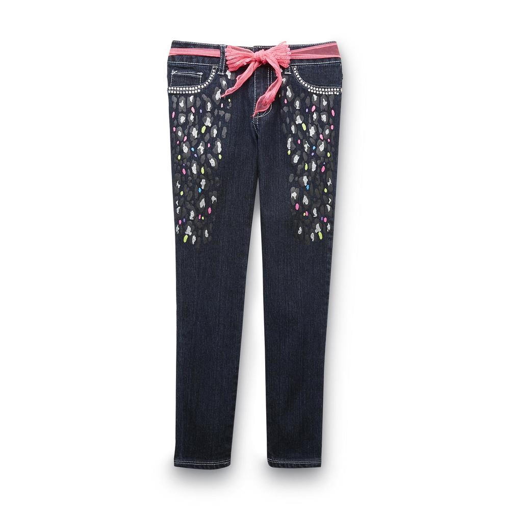 Piper Girl's Embellished Skinny Jeans & Belt - Leopard Print
