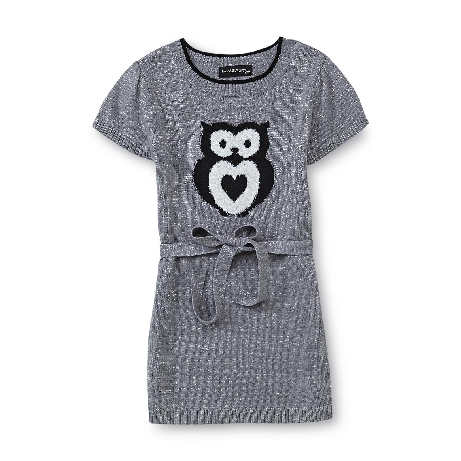 Sweater Project Girl's Belted Sparkle Tunic Sweater - Owl