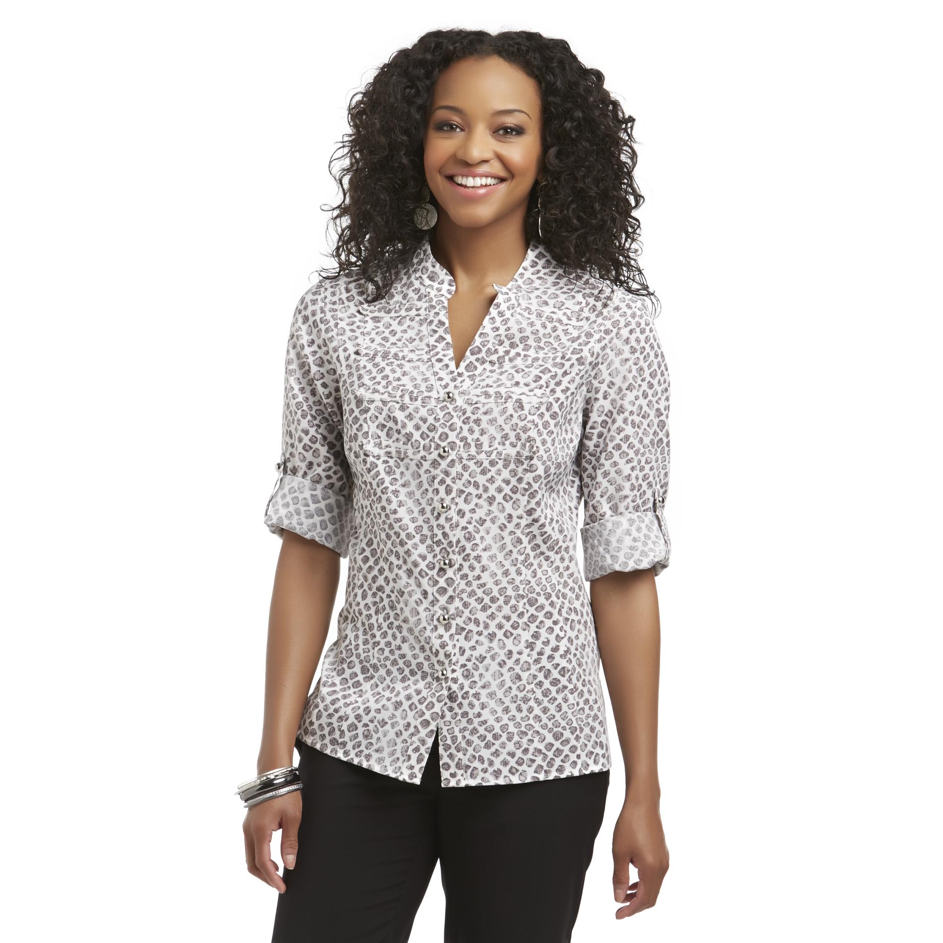 Laura Scott Petite's Button-Front Blouse - Abstract Dot