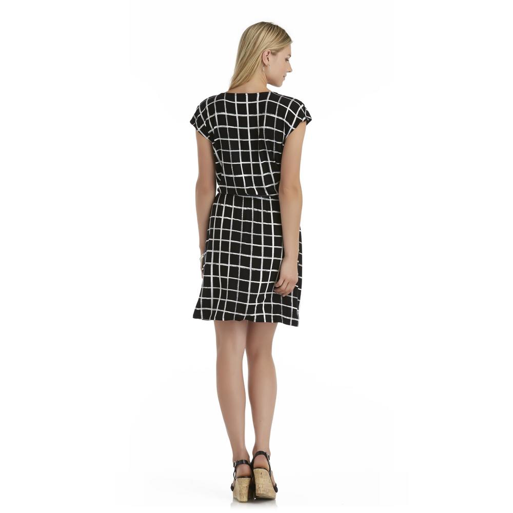 Attention Women's Belted Jersey Dress - Checked