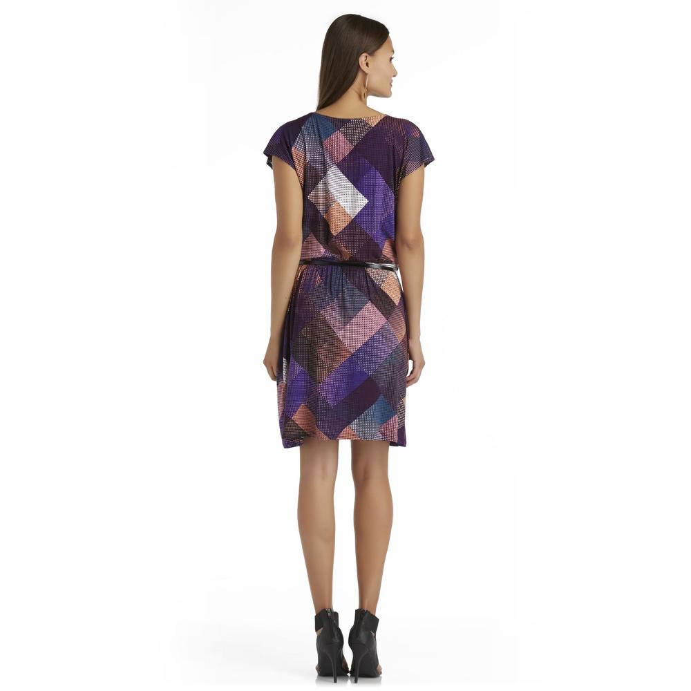 Attention Women's Belted Jersey Dress - Geometric