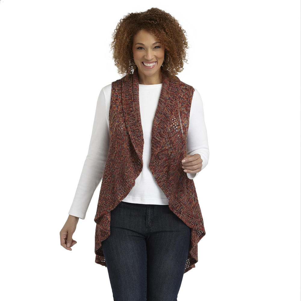 Beverly Drive Women's Plus Crochet Vest - Marled Knit