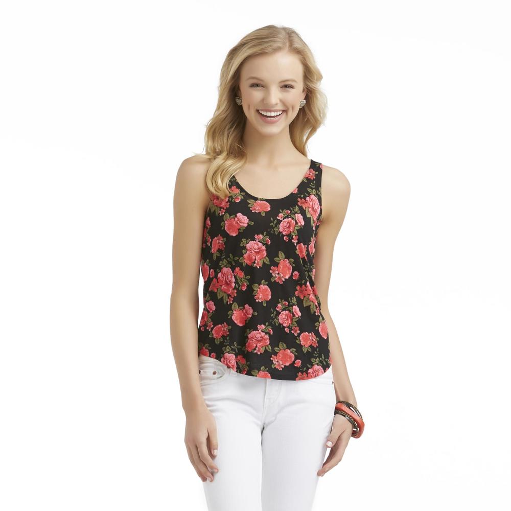 Seventeen Junior's Sleeveless Lace-Back Top - Floral