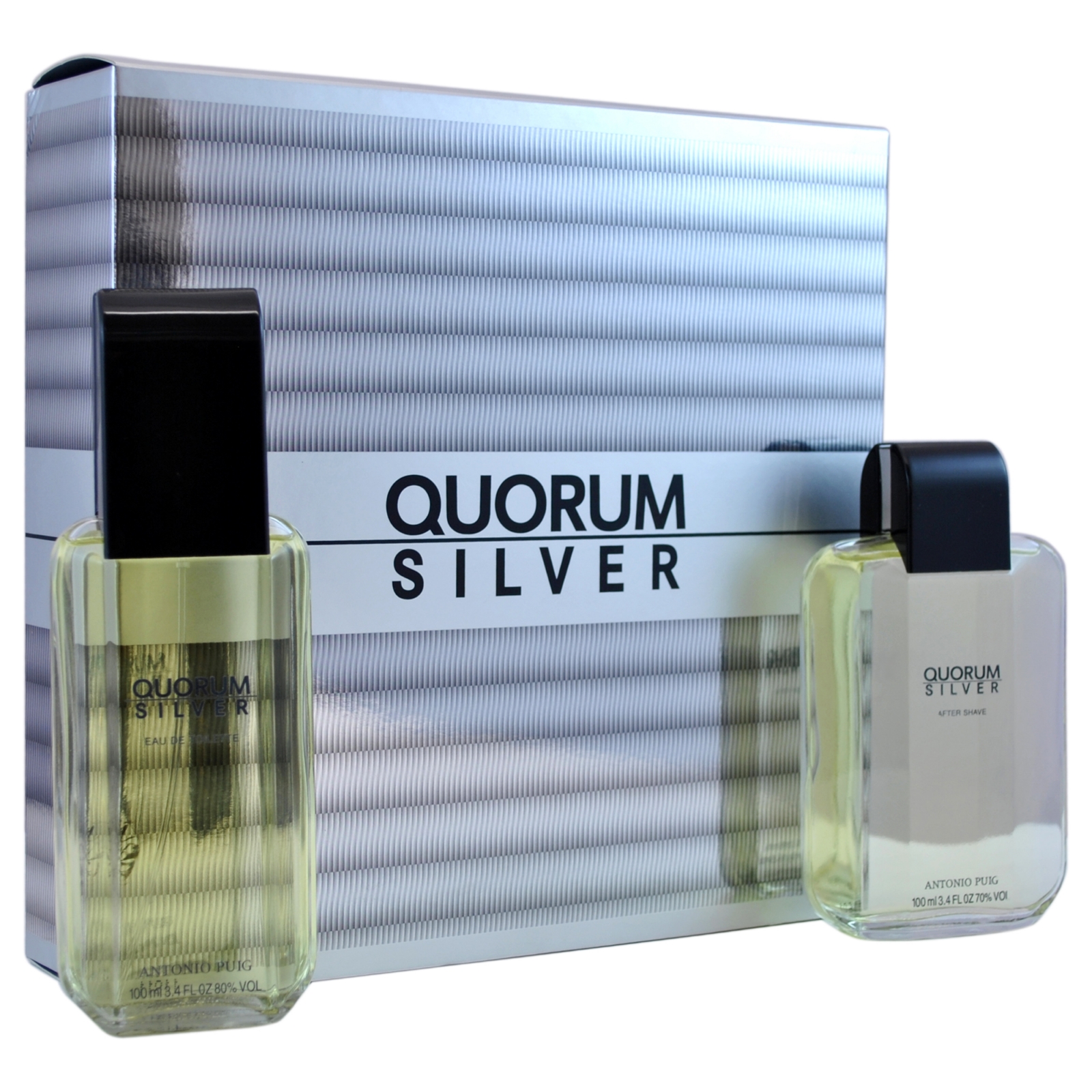 Quorum Silver by Antonio Puig for Men - 2 Pc Gift Set 3.4oz EDT Spray  3.4oz After Shave Lotion