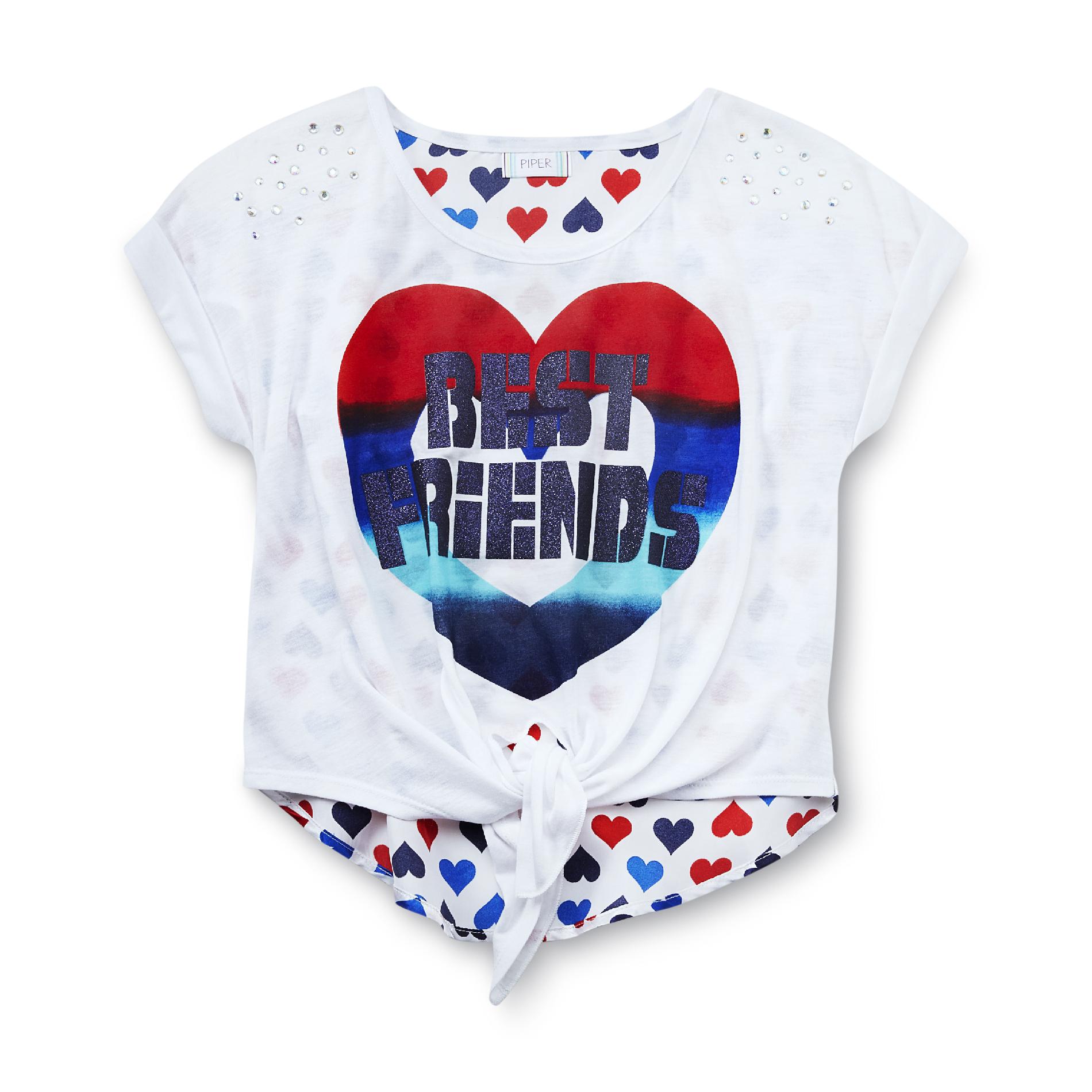 Piper Girl's Embellished Tie-Front Top - Hearts