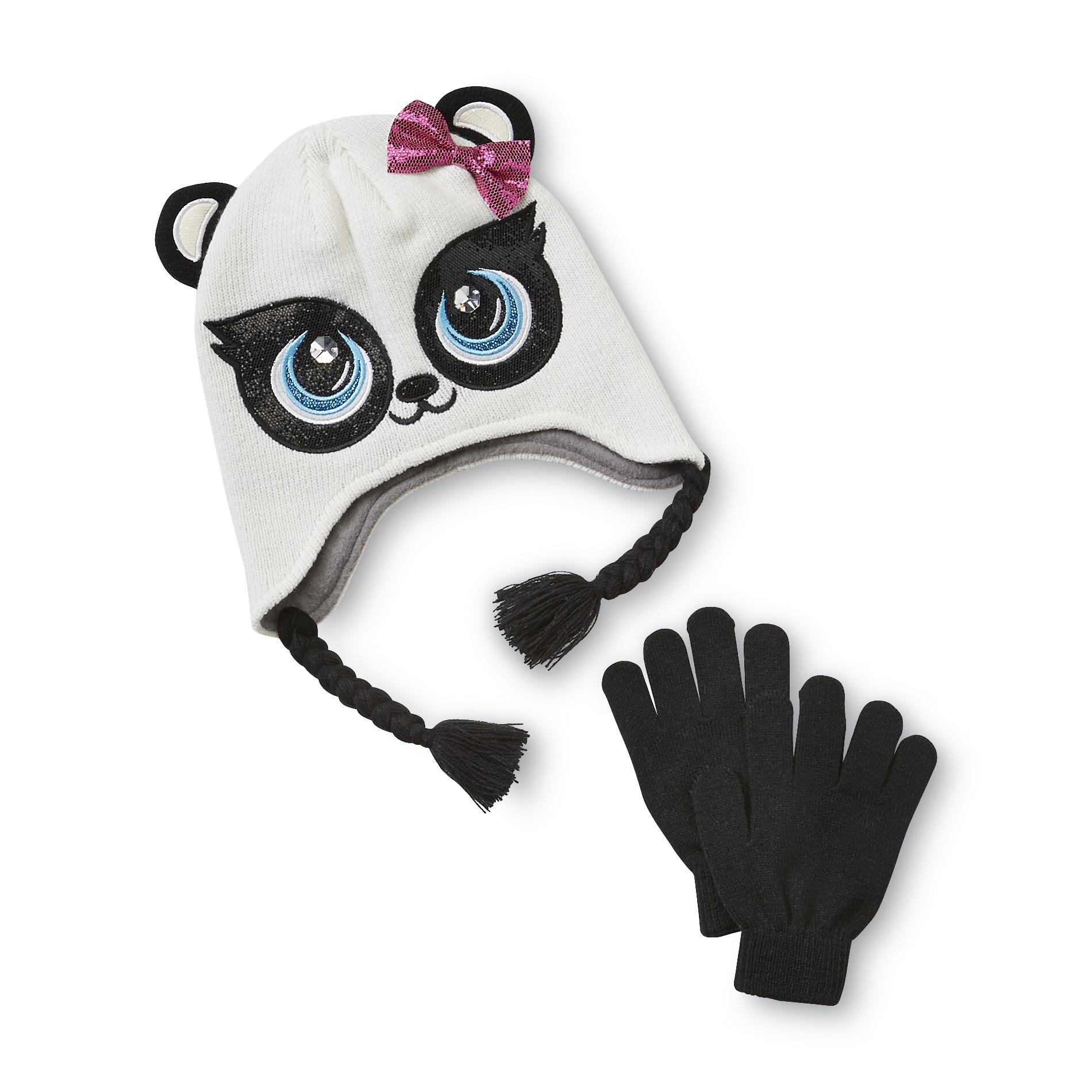 Athletech Girl's Jeweled Hat & Gloves - Panda