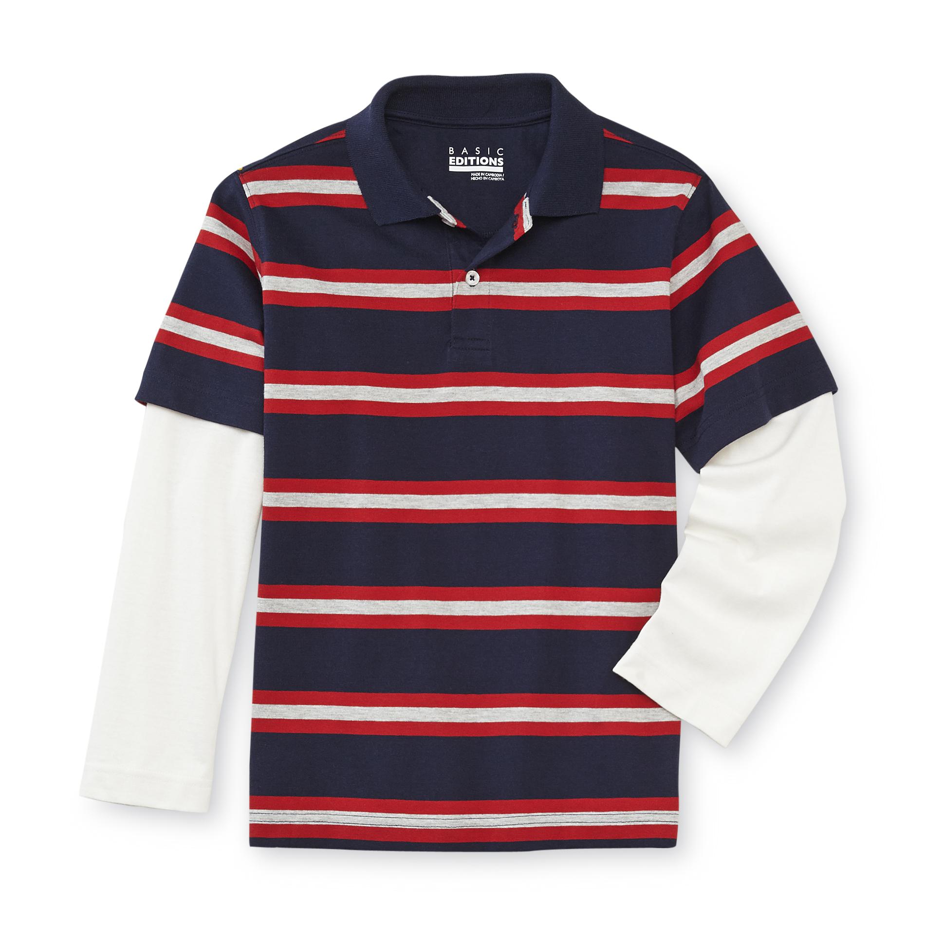 Basic Editions Boy's Layered-Look Polo Shirt - Striped