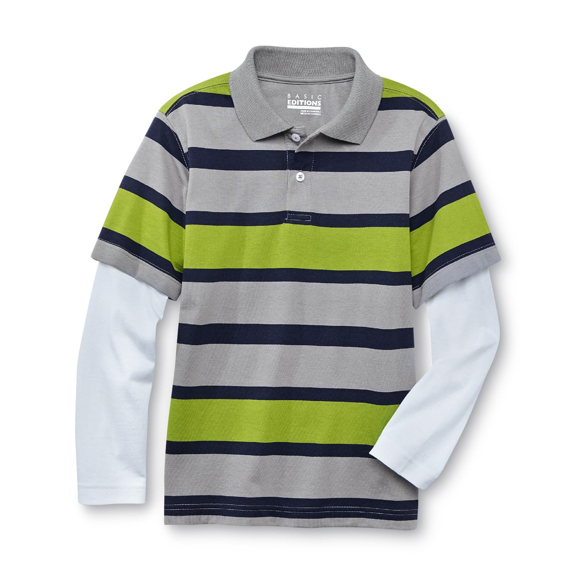 Basic Editions Boy's Layered-Look Polo Shirt - Striped
