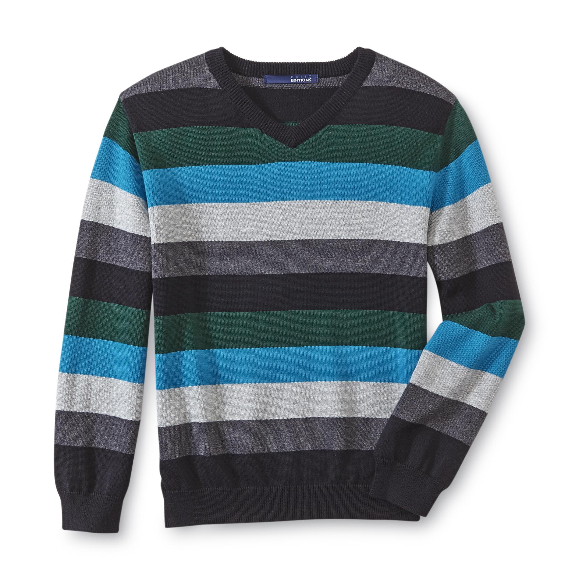Basic Editions Boy's V-Neck Sweater - Striped