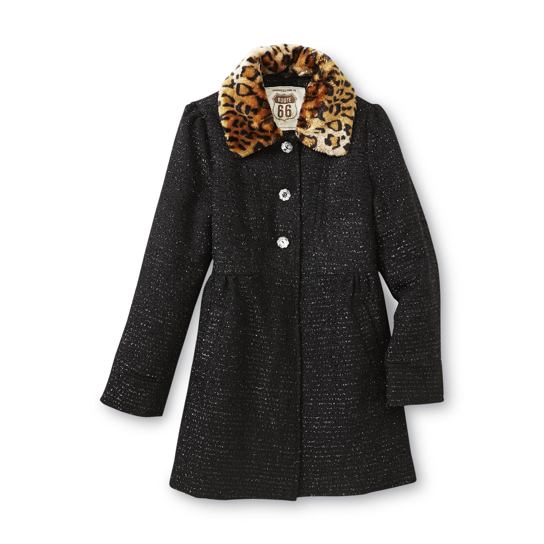 Holiday Editions Girl's Faux Wool Coat - Leopard Print