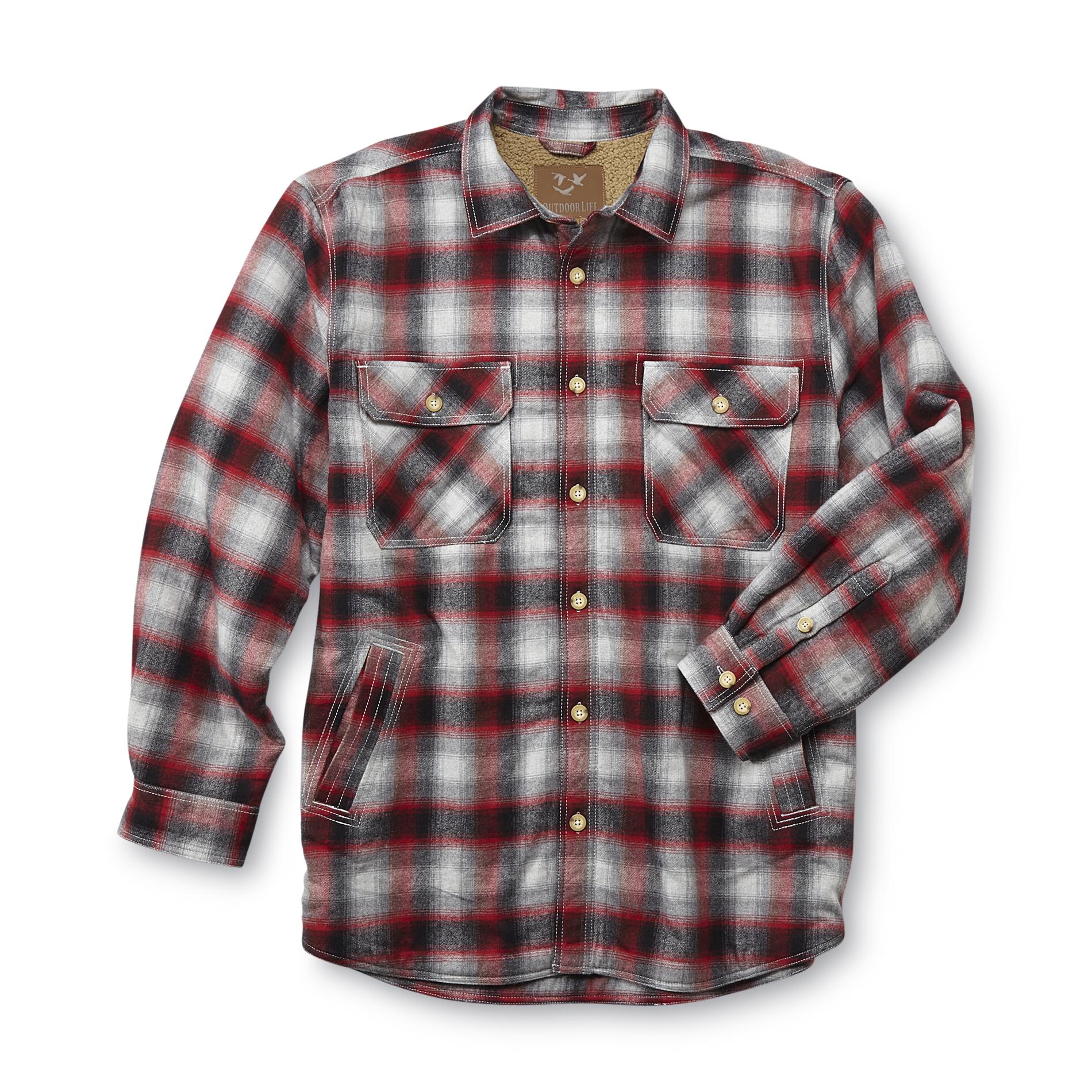 Outdoor Life Men's Big & Tall Sherpa-Lined Flannel Shirt Jacket - Plaid