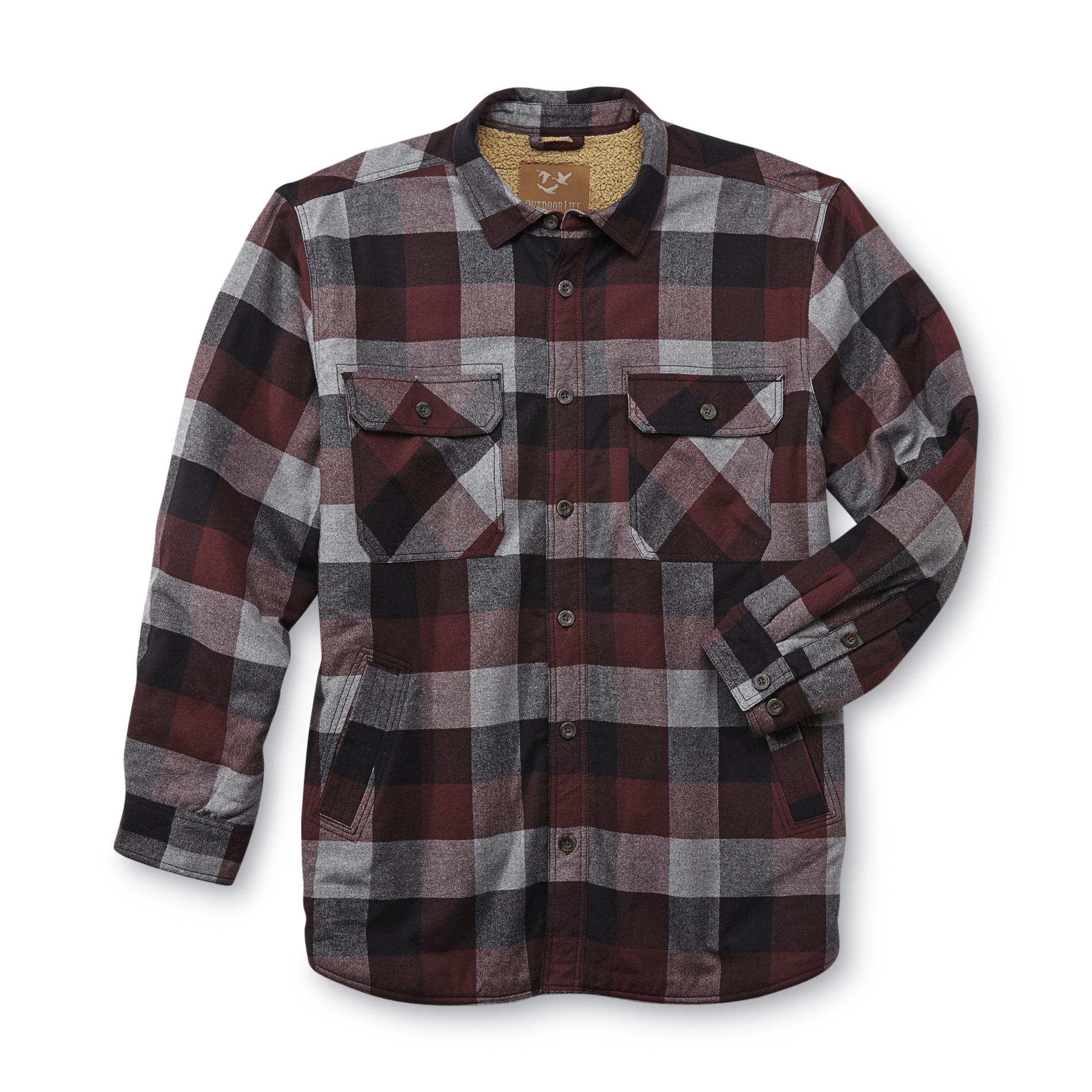 Outdoor Life Men's Big & Tall Sherpa-Lined Flannel Shirt Jacket - Plaid