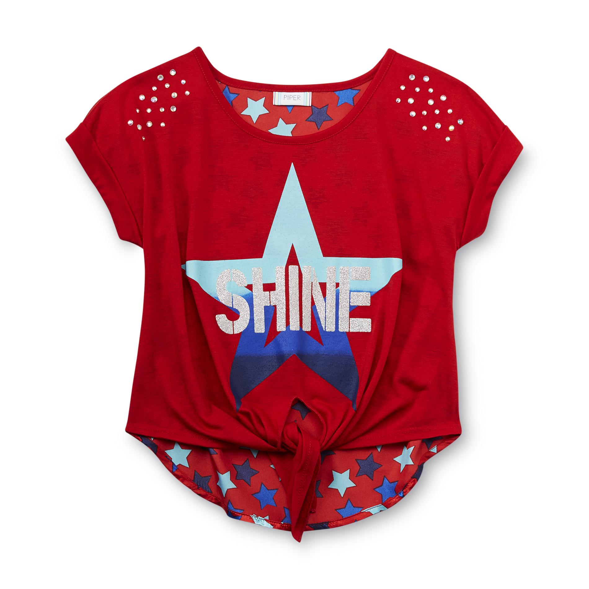 Piper Girl's Embellished Tie-Front Top - Stars